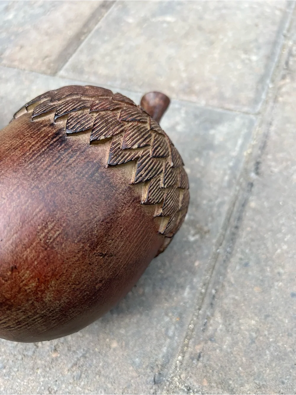 Pair of Large 7-9” Faux Bois Resin Acorn Sculptures – Woodland Decor Figurine